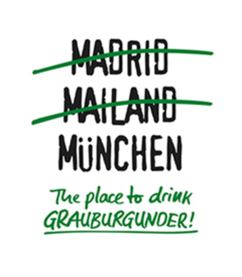 MADRID MAILAND MÜNCHEN The Place to drink GRAUBURGUNDER! Logo (EUIPO, 11.11.2019)