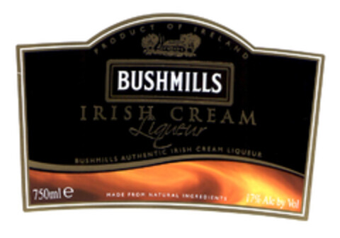 BUSHMILLS IRISH CREAM LIQUEUR BUSHMILLS AUTHENTIC IRISH CREAM LIQUEUR 750ml e Logo (EUIPO, 10/31/2003)