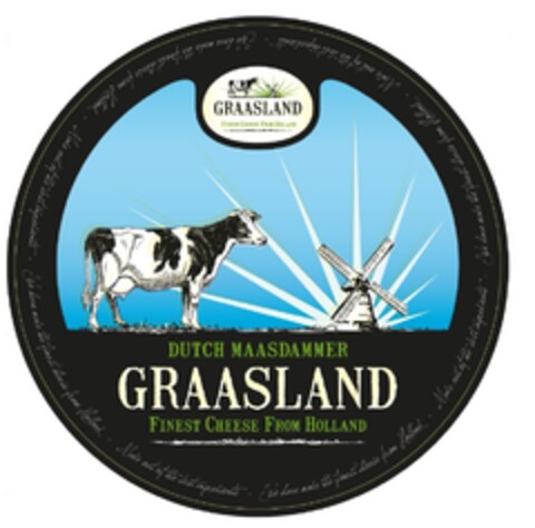 DUTCH MAASDAMMER GRAASLAND FINEST CHEESE FROM HOLLAND
We have made the finest cheese from Holland
Made out of the best ingredients Logo (EUIPO, 05/29/2015)