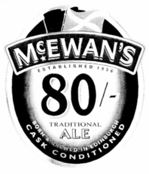 McEWAN'S 80/- TRADITIONAL ALE BORN & BREWED IN EDINBURGH CASK CONDITIONED ESTABLISHED 1856 Logo (EUIPO, 07/19/1999)