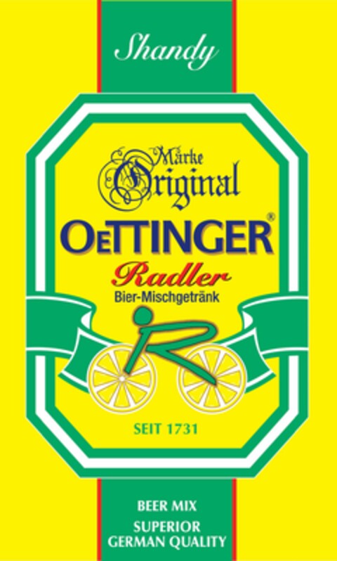 Shandy Marke Original Oettinger Radler Bier-Mischgetränk SEIT 1731 BEER MIX SUPERIOR GERMAN QUALITY Logo (EUIPO, 19.11.2015)