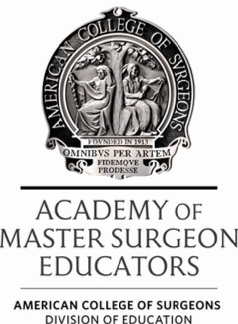 ACADEMY OF MASTER SURGEON EDUCATORS AMERICAN COLLEGE OF SURGEONS DIVISION OF EDUCATION AMERICAN COLLEGE OF SURGEONS FOUNDED IN 1913 OMNIBUS PER ARTEM FIDEMQUE PRODESSE Logo (EUIPO, 22.12.2020)