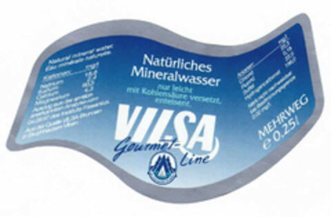 VILSA Gourmet-Line Natürliches Mineralwasser nur leicht mit Kohlensäure versetzt, enteisent. Logo (EUIPO, 15.01.2001)