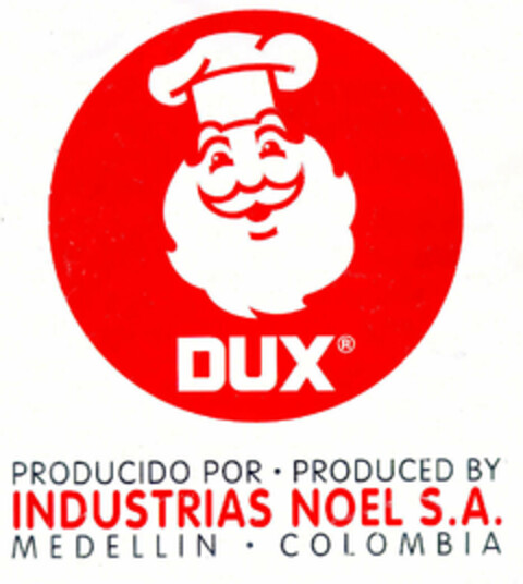 DUX PRODUCIDO POR . PRODUCED BY INDUSTRIAS NOEL S.A. MEDELLIN . COLOMBIA Logo (EUIPO, 01/31/1997)