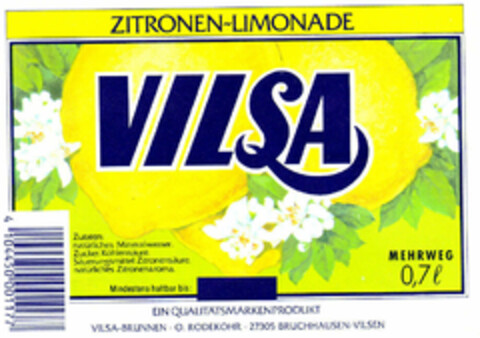 VILSA ZITRONEN-LIMONADE Logo (EUIPO, 04/01/1996)