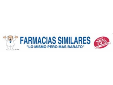 FARMACIAS SIMILARES "LO MISMO PERO MAS BARATO" DR. SIMI HASTA 75% DE AHORRO Logo (EUIPO, 05.11.2012)