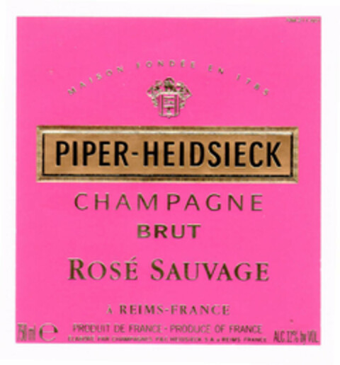 PIPER-HEIDSIECK CHAMPAGNE BRUT ROSÉ SAUVAGE MAISON FONDÉE EN 1785 Logo (EUIPO, 13.09.2002)