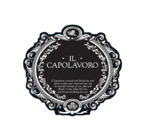 IL CAPOLAVORO - Il Capolavoro is created with Italian love and charm to seduce your mind and taste into the beautiful selction of wine, food an dlilfestyle in Italy, Enjoy this wine with friends and family all week - MASSIMO –VALORE - UN VIAGGIO ALLA Logo (EUIPO, 09/21/2017)