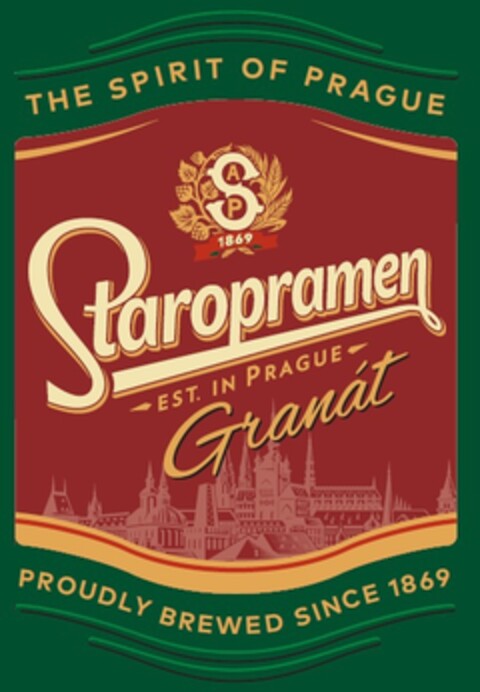 THE SPIRIT OF PRAGUE 1869 Staropramen EST. IN PRAGUE Granat PROUDLY BREWED SINCE 1869 Logo (EUIPO, 24.01.2019)