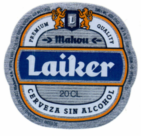 PREMIUM L QUALITY Laiker CERVEZA SIN ALCOHOL Logo (EUIPO, 02/12/1998)