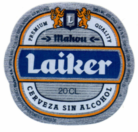 PREMIUM L QUALITY Laiker CERVEZA SIN ALCOHOL Logo (EUIPO, 12.02.1998)