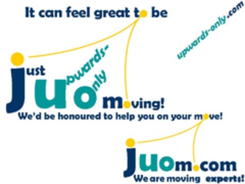 juom    It can feel great to be j(ust) u(pwards-) o(nly) m(oving! / upwards-only.com / We ‘d be honoured to help you on your move! / juom.com / We are moving    experts / Logo (EUIPO, 10.04.2011)