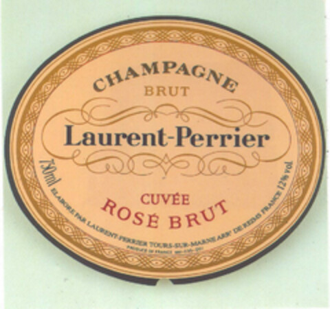 CHAMPAGNE BRUT Laurent-Perrier CUVÉE ROSE BRUT 750 ml ELABORE PAR LAURENT-PERRIER TOURS-SUR-MARINE ARRT DE REIMS FRANCE 12% vol. PRODUCE OF FRANCE NM-235-C01 Logo (EUIPO, 03/12/2001)