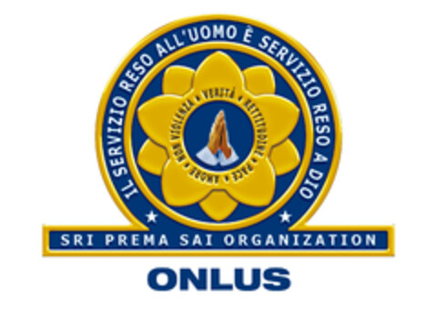 IL SERVIZIO RESO ALL’UOMO È SERVIZIO RESO A DIO AMORE NON VIOLENZA VERITÁ RETTITUDINE PACE SRI PREMA SAI ORGANIZATION ONLUS Logo (EUIPO, 23.01.2018)