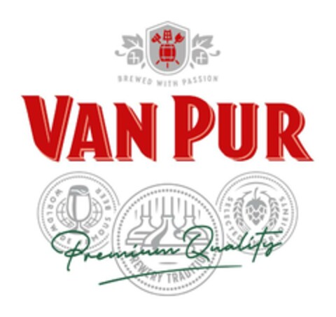 BREWED WITH PASSION VAN PUR Premium Quality WORLDWIDE FAMOUS BEER BREWERY TRADITION SELECTED INGREDIENTS Logo (EUIPO, 11.04.2023)