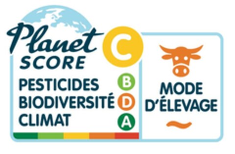 Planet SCORE PESTICIDES BIODIVERSITÉ CLIMAT CBDA MODE D'ÉLEVAGE Logo (EUIPO, 04/28/2023)