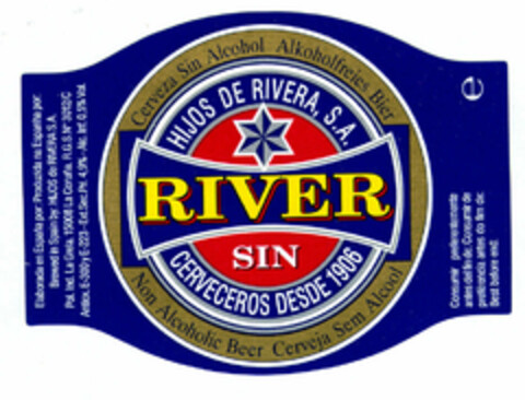 RIVER SIN HIJOS DE RIVERA, S.A. CERVECEROS DESDE 1906 Logo (EUIPO, 01.04.1996)