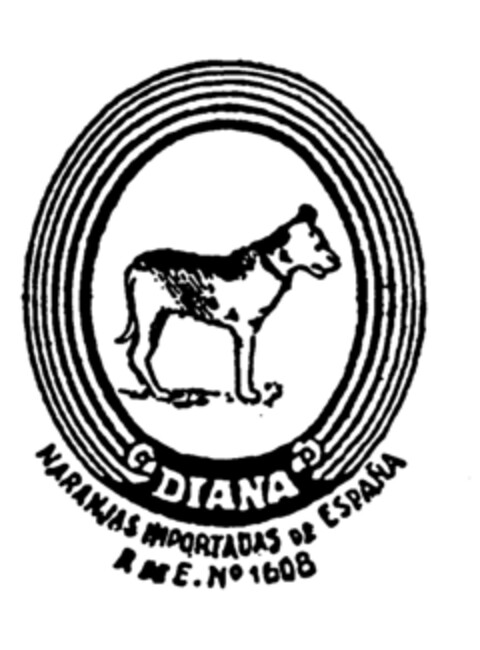 DIANA NARANJAS IMPORTADAS DE ESPAÑA R N E. Nº 1608 Logo (EUIPO, 02/28/1997)