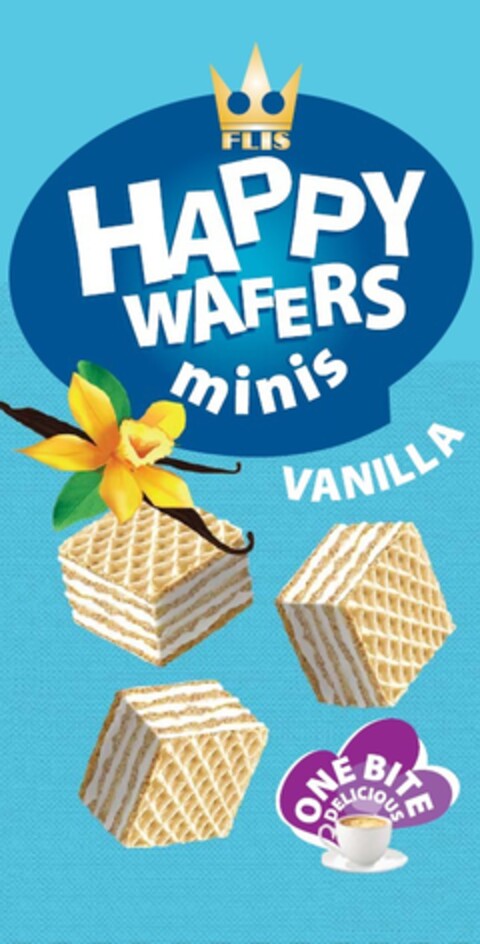 FLIS HAPPY WAFERS minis VANILLA ONE BITE DELICIOUS Logo (EUIPO, 08.12.2021)