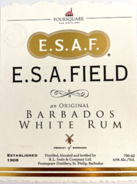 E.S.A.F. E.S.A. FIELD BARBADOS WHITE RUM Logo (EUIPO, 10/04/2021)