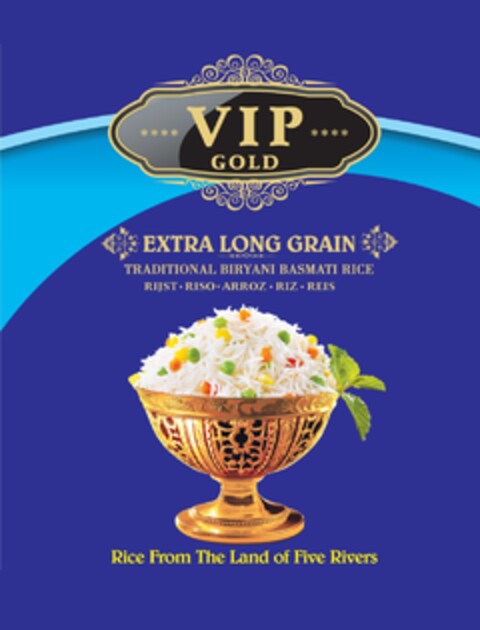 VIP GOLD EXTRA LONG GRAIN TRADITIONAL BIRYANI BASMATI RICE RIJST RISO ARROZ RIZ REIS Rice From The Land of Five Rivers Logo (EUIPO, 01.04.2022)