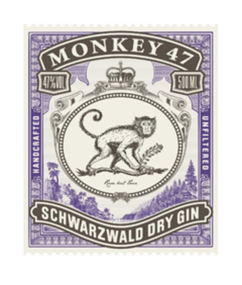 MONKEY 47 handcrafted unfiltered Schwarzwald dry gin rare but true Logo (EUIPO, 08.02.2019)
