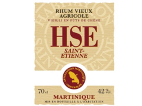 HSE SAINT-ETIENNE RHUM VIEUX AGRICOLE VIEILLI EN FÛTS DE CHÊNE APPELLATION MARTINIQUE CONTRÔLÉE MARTINIQUE MIS EN BOUTEILLE À L'HABITATION Logo (EUIPO, 25.08.2009)