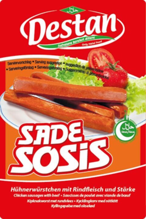 Destan - Sade Sosis Hühnerwürstchen mit Rindfleisch und Stärke Logo (EUIPO, 03.05.2024)