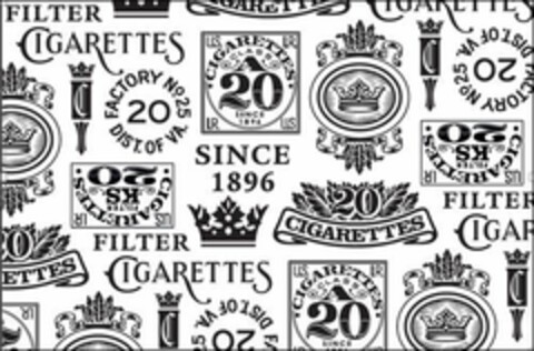 FILTER CIGARETTES FACTORY No. 25 20 DIST. OF VA. U.S. I.R. CIGARETTES CLASS A 20 SINCE 1896 CIGARETTES FILTER KS 20 Logo (EUIPO, 14.08.2017)