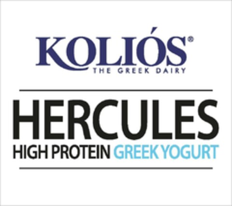 KOLIOS THE GREEK DAIRY HERCULES HIGH PROTEIN GREEK YOGURT Logo (EUIPO, 11/23/2017)