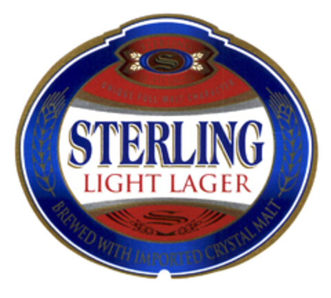 STERLING LIGHT LAGER BREWED WITH IMPORTED CRYSTAL MALT STERLING UNIQUE FULL MALT CHARACTER Logo (EUIPO, 31.10.2003)