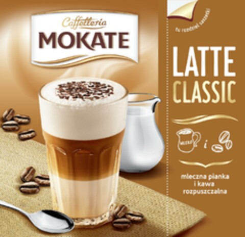 Caffetteria MOKATE tu rozdziel saszetki LATTE CLASSIC mleko mleczna pianka i kawa rozpuszczalna Logo (EUIPO, 07/31/2014)