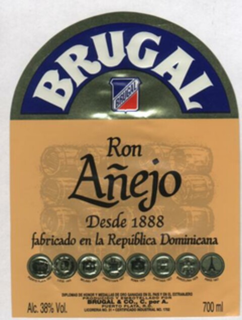 BRUGAL Ron Añejo Desde 1888 fabricado en la República Dominicana Logo (EUIPO, 05/11/2006)