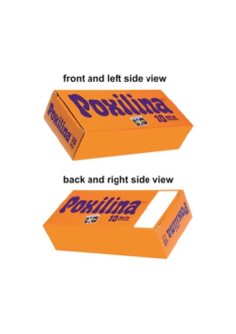 front and left side view Poxilina GARANTIA POXIPOL 10 min. Poxilina 10 min. back and right side view Poxilina GARANTIA POXIPOL 10 min. Poxilina 10 min. Logo (EUIPO, 21.03.2016)