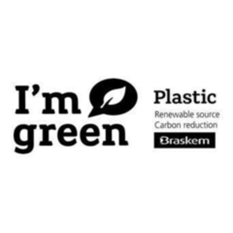 I'M GREEN PLASTIC RENEWABLE SOURCE CARBON REDUCTION BRASKEM Logo (EUIPO, 05/22/2015)