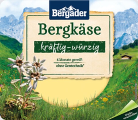 Bergader Bergkäse kräftig – würzig 4 Monate gereift ohne Gentechnik* Logo (EUIPO, 11.10.2023)