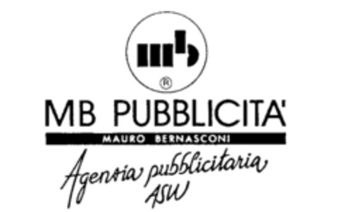mb MB PUBBLICITA' MAURO BERNASCONI Agensia pubblicitaria ASW Logo (IGE, 27.06.1988)