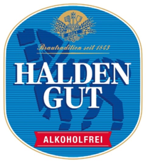 HELL Brautradition seit 1843 HALDENGUT ALKOHOLFREI Logo (IGE, 02/21/2014)