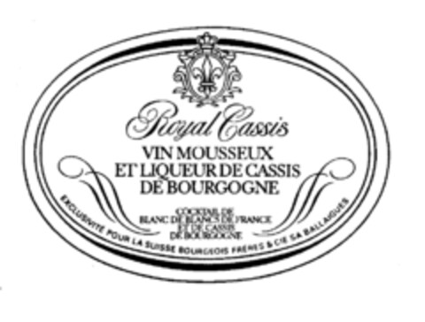 Royal Cassis VIN MOUSSEUX ET LIQUEUR DE CASSIS DE BOURGOGNE Logo (IGE, 22.08.1979)