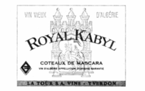 VIN VIEUX D'ALGéRIE ROYAL KABYL COTEAUX DE MASCARA Logo (IGE, 21.08.1987)