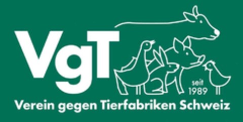 VgT Verein gegen Tierfabriken Schweiz seit 1989 Logo (IGE, 16.04.2019)