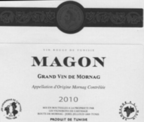 MAGON GRAND VIN DE MORNAG Appellation d' Origine Mornag Contrôlée 2010 Logo (IGE, 15.11.2011)