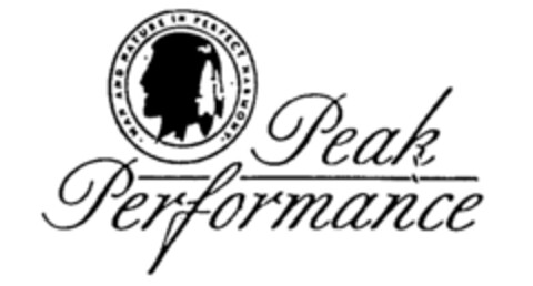Peak Performance MAN AND NATURE IN PERFECT HARMONY Logo (IGE, 27.10.1988)