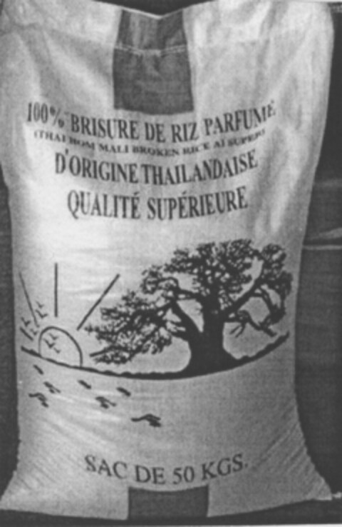 100% BRISURE DE RIZ PARFUMÉ (THAI HOM MALI BROKEN RICE A1 SUPER) D'ORIGINE THAILANDAISE QUALITÉ SUPÉRIEURE SAC DE 50 KGS Logo (IGE, 21.06.2006)