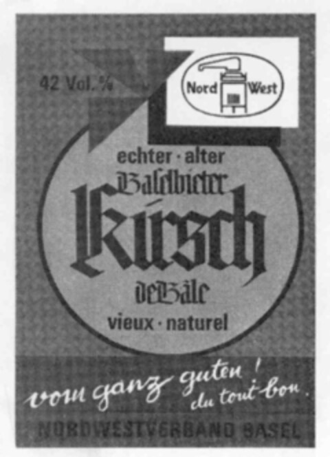 echter alter Baselbieter kirsch de Bâle vieux naturel 42 Vol.% Nord West Logo (IGE, 08/05/1974)