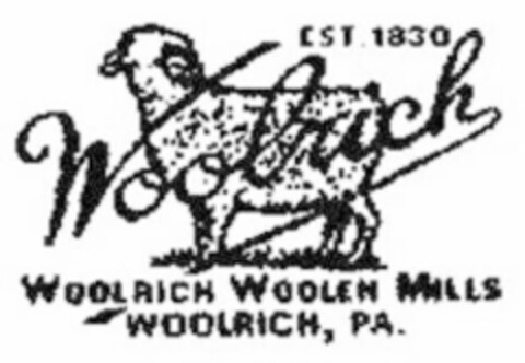 Woolrich EST. 1830 WOOLRICH WOOLEN MILLS WOOLRICH, P.A. Logo (IGE, 15.02.2012)