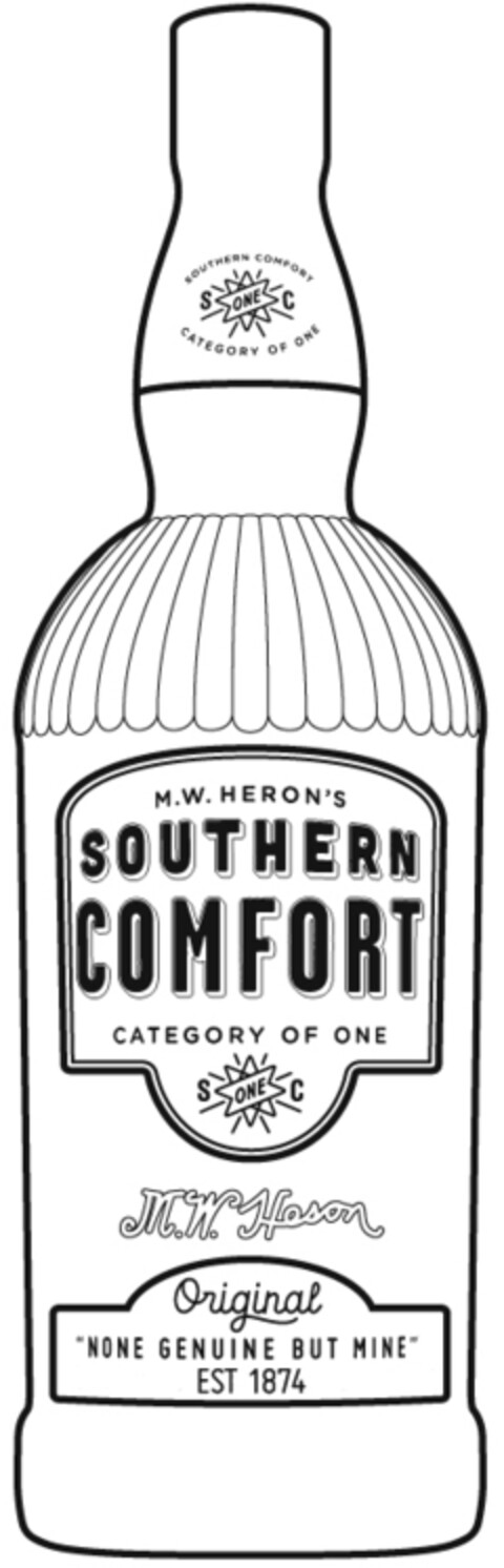 SOUTHERN COMFORT S C ONE CATEGORY OF ONE M.W. HERON'S SOUTHERN COMFORT CATEGORY OF ONE S C ONE M.W. Heron Original "NON GENUINE BUT MINE" EST 1874 Logo (IGE, 13.11.2014)