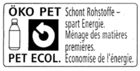 ÖKO PET PET ECOL. Schont Rohstoffe - spart Energie. Ménage des matières premières. Economise de l'énergie. Logo (IGE, 27.12.2002)