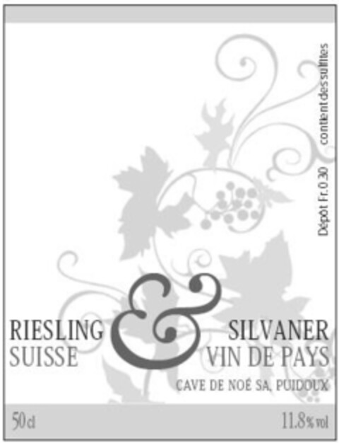 RIESLING SILVANER SUISSE VIN DE PAYS CAVE DE NOÉ SA, PUIDOUX Logo (IGE, 12/10/2008)