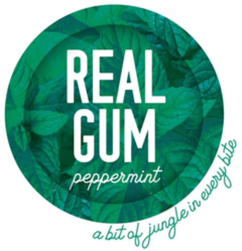 REAL GUM peppermint ab bit of jungle in every bite Logo (IGE, 28.06.2019)